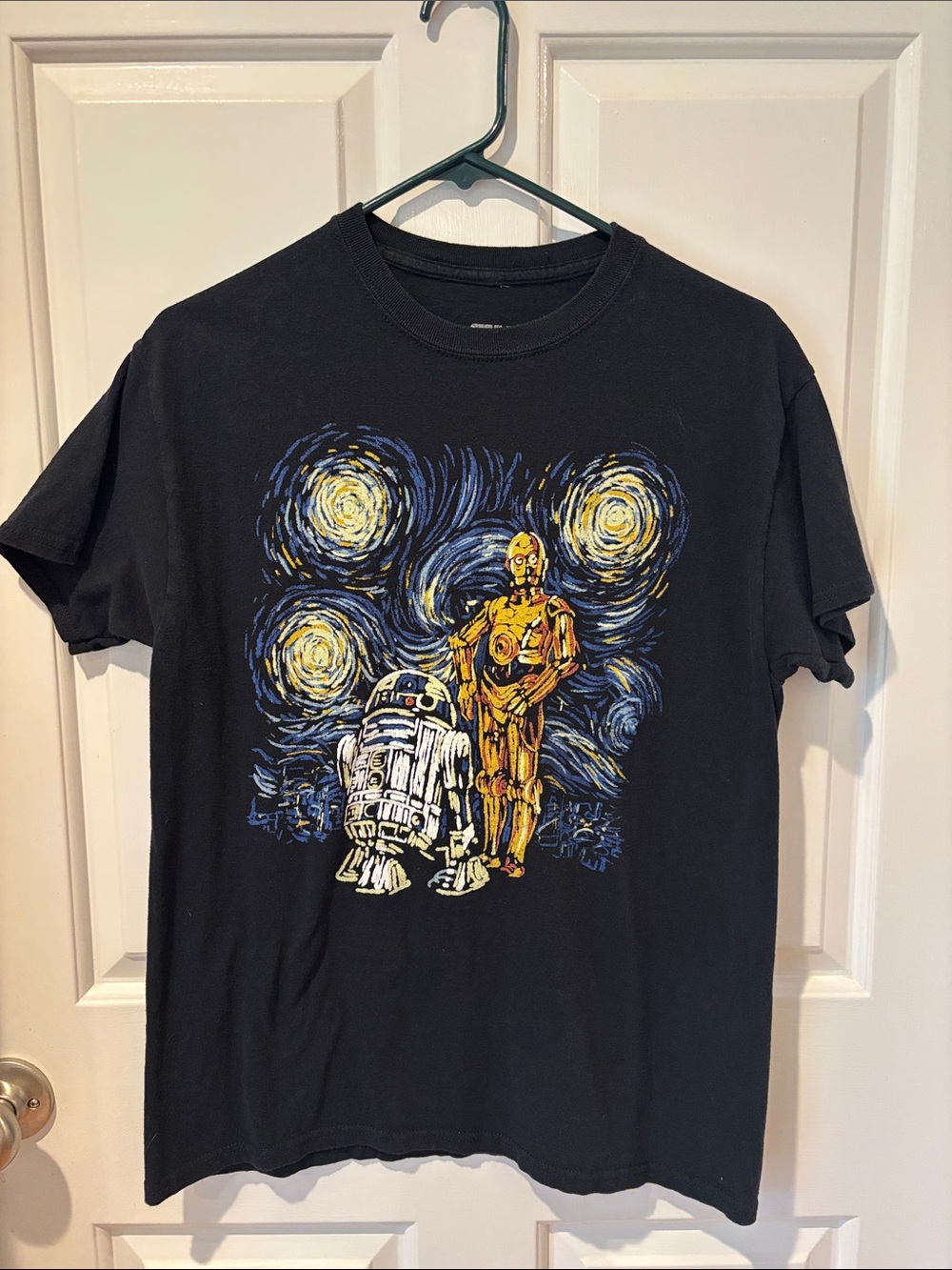 Star Wars A New Hope C-3PO R2-D2 Starry Night Graphic Tee Size Medium